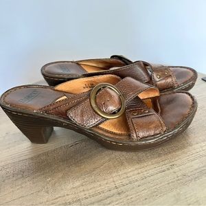 Born Brown Leather Sandals with Cushioned Footbed
